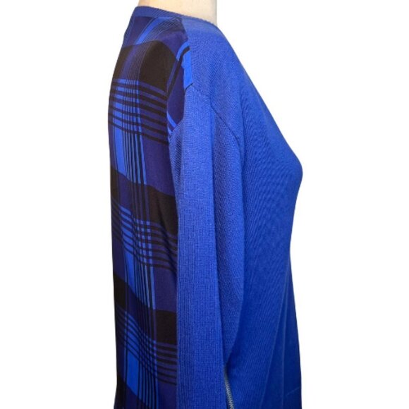 CENTRAL PARK WEST Cobalt Mixed Material Silk Back Cotton Front Sweater Size S - Picture 2 of 16